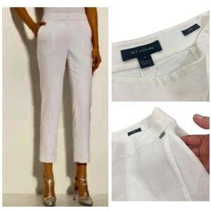 St. John Size 8 White Linen Blend Emma Women's Cropped Trousers Pant